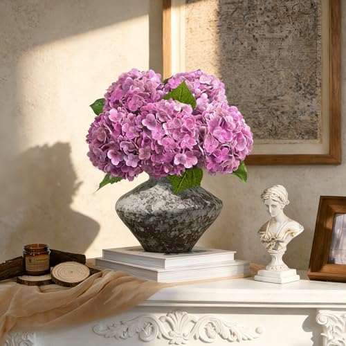 Pink Rose Red Hydrangea Artificial Flowers, Faux Hydrangea Flowers Outdoors, 21in Real Touch Latex Faux, alternate view 3