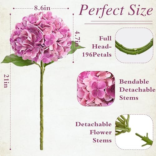 Pink Rose Red Hydrangea Artificial Flowers, Faux Hydrangea Flowers Outdoors, 21in Real Touch Latex Faux, alternate view 4