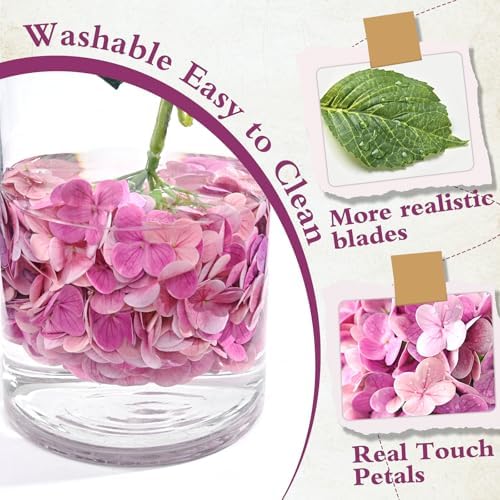 Pink Rose Red Hydrangea Artificial Flowers, Faux Hydrangea Flowers Outdoors, 21in Real Touch Latex Faux, alternate view 5
