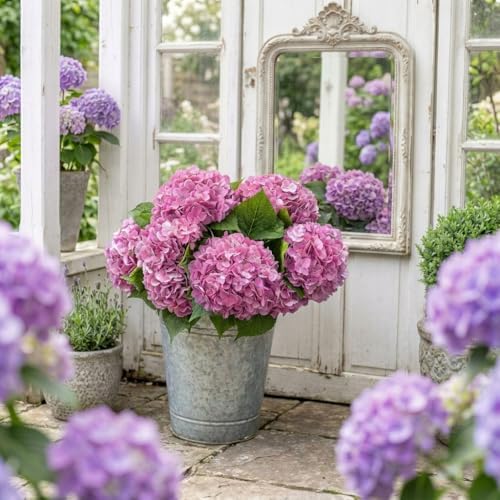 Pink Rose Red Hydrangea Artificial Flowers, Faux Hydrangea Flowers Outdoors, 21in Real Touch Latex Faux, alternate view 6
