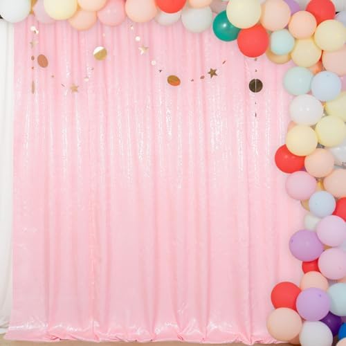 Pink Sequin Backdrop 7x7FT - Sparkling Party Photo Booth Background with Rod Pocket, Birthdays, Weddings