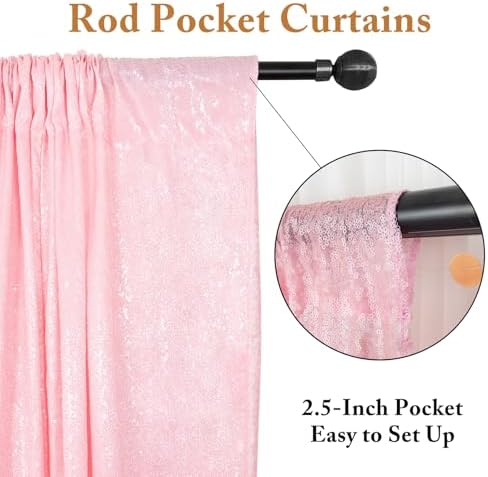 Pink Sequin Backdrop 7x7FT - Sparkling Party Photo Booth Background with Rod Pocket, Birthdays, Weddings, alternate view 3