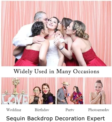 Pink Sequin Backdrop 7x7FT - Sparkling Party Photo Booth Background with Rod Pocket, Birthdays, Weddings, alternate view 6