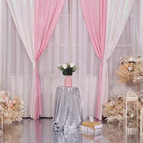 Pink Sequin Backdrop Curtain, 2 Panels 2Ft x 8Ft Glitter Photography Background for Party Baby Shower Wedding, alternate view