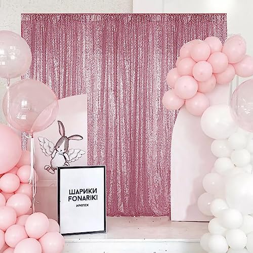 Pink Sequin Backdrop Curtain 4FTx8FT Glitter Pink Background Drapes Sparkle Photography Backdrop for Party, alternate view 3