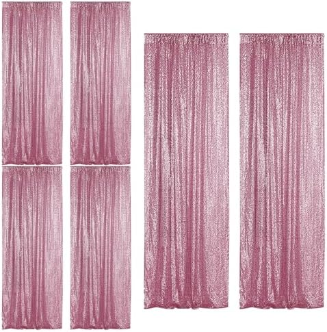 Pink Sequin Backdrop Curtain 6 Panels 2FTx8FT Glitter Pink Background Drapes Sparkle Photography Backdrop for