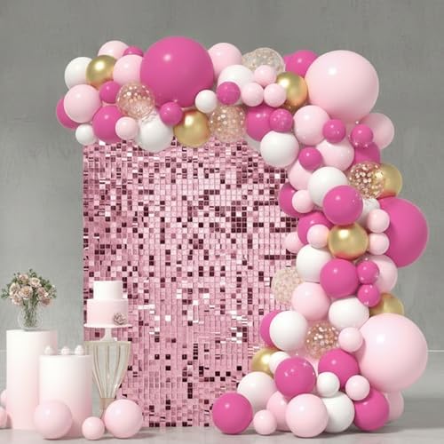 Pink Shimmer Wall Backdrop, 24 Panels, 6x4 Ft Photo Backdrop in 6x4 Ft