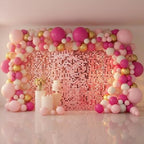 Pink Shimmer Wall Backdrop 48 Panels Cover 6 x 8 Ft, Photo Backdrops for Wedding, Anniversary, Birthday, Party