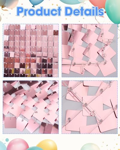 Pink Shimmer Wall Backdrop 48 Panels Cover 6 x 8 Ft, Photo Backdrops for Wedding, Anniversary, Birthday, Party, alternate