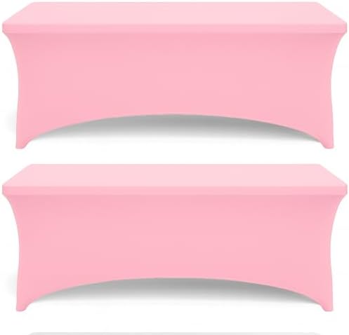 Pink Spandex Table Covers 6ft, 2 Pack - Elegant, Durable, Stretchy 6ft Table Cover Fitted, Wrinkle and Stain
