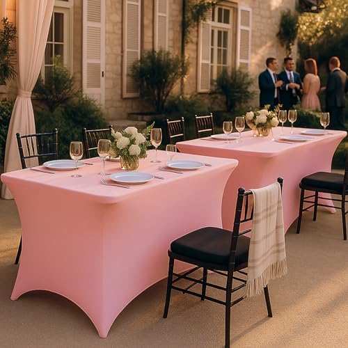 Pink Spandex Table Covers 6ft, 2 Pack - Elegant, Durable, Stretchy 6ft Table Cover Fitted, Wrinkle and Stain, alternate view