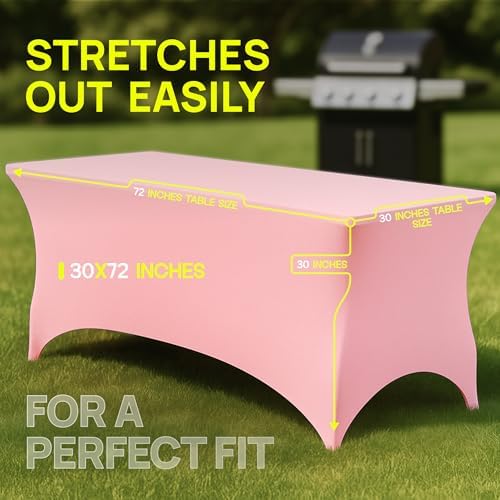 Pink Spandex Table Covers 6ft, 2 Pack - Elegant, Durable, Stretchy 6ft Table Cover Fitted, Wrinkle and Stain, alternate view
