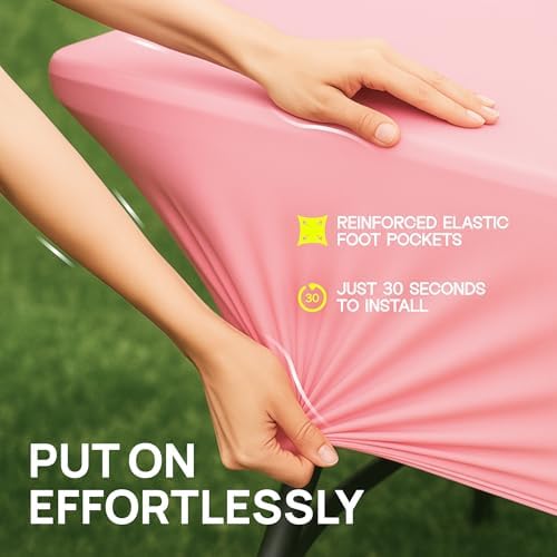 Pink Spandex Table Covers 6ft, 2 Pack - Elegant, Durable, Stretchy 6ft Table Cover Fitted, Wrinkle and Stain, alternate view