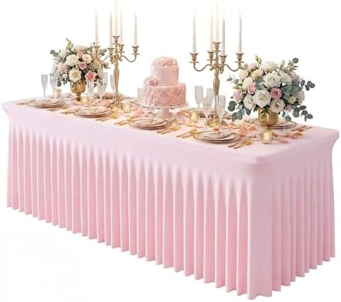 Pink Spandex Tablecloth for 8FT Rectangle Tables, Table Skirt