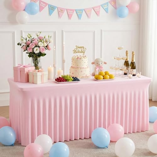 Pink Spandex Tablecloth for 8FT Rectangle Tables, Table Skirt, alternate view 4