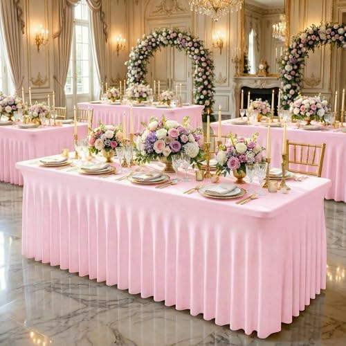 Pink Spandex Tablecloth for 8FT Rectangle Tables, Table Skirt, alternate view 7