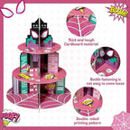 Pink Spider Cupcake Stand - 3 Tier Pink Spider Party Dessert Holder Spiders Theme Cardboard Cake Stand for, alternate view 4