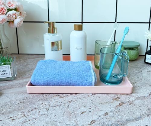 Pink Square Tray 11 Inch - 3 Pack Hard Plastic Organizer Tray in 10.2"L x 5.5"W x 1.1"H in Pink, alternate view 6