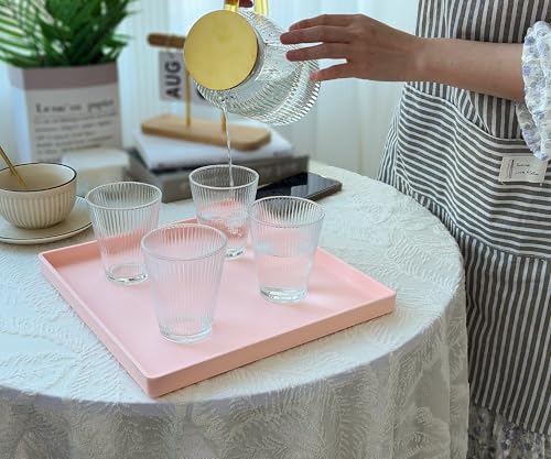 Pink Square Tray - 11 Inch Serving Tray, Hard Plastic, Decorative in 10.2"L x 5.5"W x 1.1"H in Pink, alternate view 4
