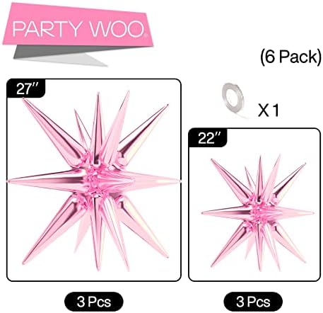 Pink Star Spike Balloons 6pcs Explosion Foil Mylar Balloons in 6 PCS - 27&22 Inch in Pink, alternate view 3