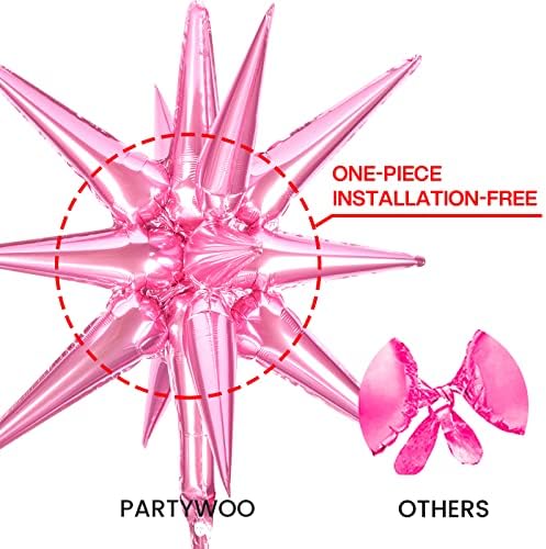 Pink Star Spike Balloons 6pcs Explosion Foil Mylar Balloons in 6 PCS - 27&22 Inch in Pink, alternate view 4