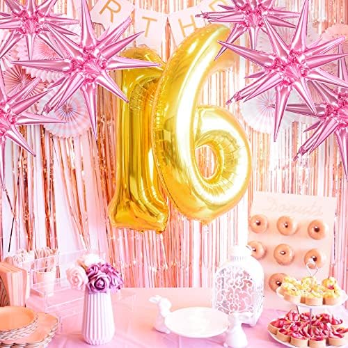 Pink Star Spike Balloons 6pcs Explosion Foil Mylar Balloons in 6 PCS - 27&22 Inch in Pink, alternate view 5