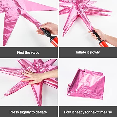 Pink Star Spike Balloons 6pcs Explosion Foil Mylar Balloons in 6 PCS - 27&22 Inch in Pink, alternate view 6