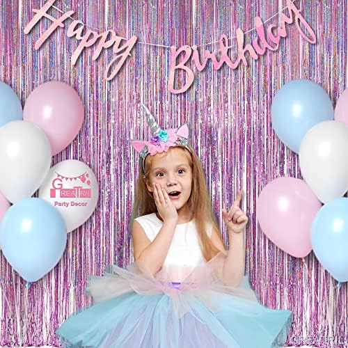 Pink Tinsel Curtain Party Backdrop - Foil Fringe Curtain Lilac Pink Party Streamers for Princess Theme Party, alternate view