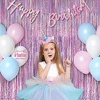 Pink Tinsel Curtain Party Backdrop - Foil Fringe Curtain Lilac Pink Party Streamers for Princess Theme Party, alternate view