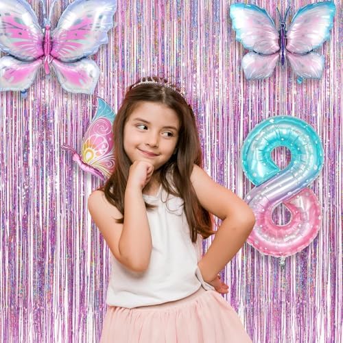 Pink Tinsel Curtain Party Backdrop - Foil Fringe Curtain Lilac Pink Party Streamers for Princess Theme Party, alternate view