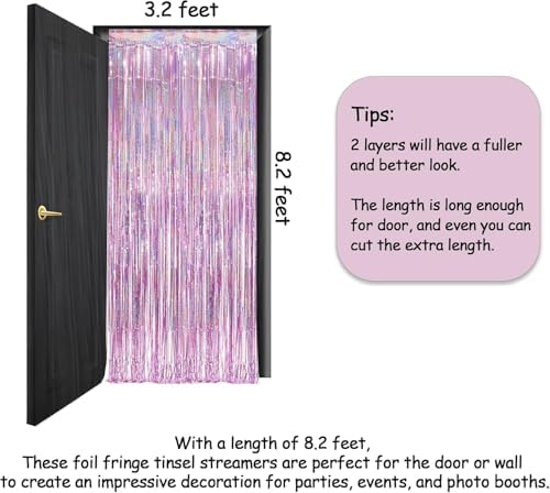Pink Tinsel Curtain Party Backdrop - Foil Fringe Curtain Lilac Pink Party Streamers for Princess Theme Party, alternate view