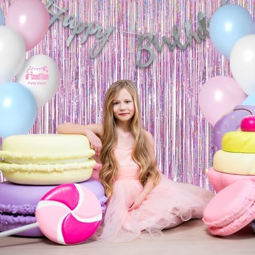 Pink Tinsel Curtain Party Backdrop - Foil Fringe Curtain Lilac Pink Party Streamers for Princess Theme Party, alternate view
