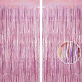 Pink Tinsel Foil Fringe Curtain Backdrop, 3.3 x 8.2 ft Metallic Glitter Curtain Streamers, 2 Pack Pink Photoboth