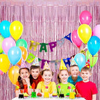 Pink Tinsel Foil Fringe Curtain Backdrop, 3.3 x 8.2 ft Metallic Glitter Curtain Streamers, 2 Pack Pink Photoboth, alternate
