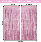 Pink Tinsel Foil Fringe Curtain Backdrop, 3.3 x 8.2 ft Metallic Glitter Curtain Streamers, 2 Pack Pink Photoboth, alternate
