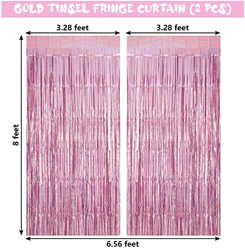 Pink Tinsel Foil Fringe Curtain Backdrop, 3.3 x 8.2 ft Metallic Glitter Curtain Streamers, 2 Pack Pink Photoboth, alternate
