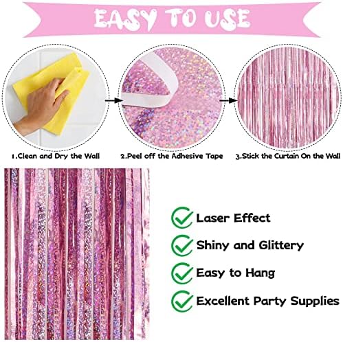 Pink Tinsel Foil Fringe Curtain Backdrop, 3.3 x 8.2 ft Metallic Glitter Curtain Streamers, 2 Pack Pink Photoboth, alternate