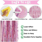 Pink Tinsel Foil Fringe Curtain Backdrop, 3.3 x 8.2 ft Metallic Glitter Curtain Streamers, 2 Pack Pink Photoboth, alternate