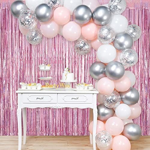 Pink Tinsel Foil Fringe Curtain Backdrop, 3.3 x 8.2 ft Metallic Glitter Curtain Streamers, 2 Pack Pink Photoboth, alternate