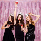 Pink Tinsel Foil Fringe Curtain Backdrop, 3.3 x 8.2 ft Metallic Glitter Curtain Streamers, 2 Pack Pink Photoboth, alternate