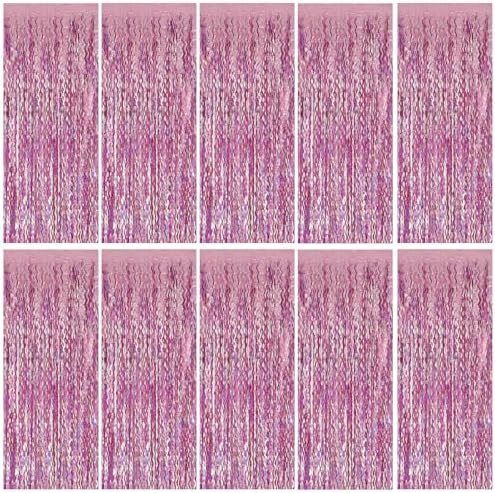Pink Tinsel Foil Fringe Curtains Wavy Backdrop for Parties Sparkle Metallic Wavy Foil Fringe Backdrop Curtain
