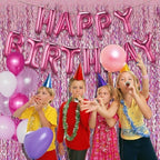 Pink Tinsel Foil Fringe Curtains Wavy Backdrop for Parties Sparkle Metallic Wavy Foil Fringe Backdrop Curtain, alternate view