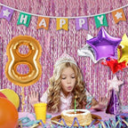 Pink Tinsel Foil Fringe Curtains Wavy Backdrop for Parties Sparkle Metallic Wavy Foil Fringe Backdrop Curtain, alternate view
