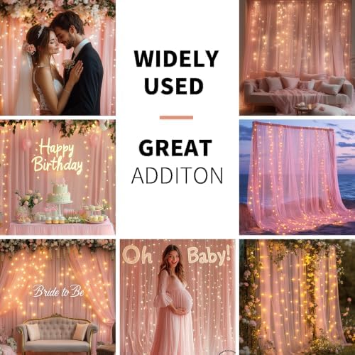 Pink Tulle Backdrop Curtain with Lights for Decor, 10x10FT in 10x10FT, alternate view 2