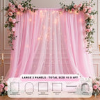 Pink Tulle Backdrop Curtain with String Lights, 2 Panels 5×8FT Sheer Wrinkle-Free Pink Backdrop Drapes for, alternate view 3