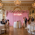Pink Tulle Backdrop Curtain with String Lights, 2 Panels 5×8FT Sheer Wrinkle-Free Pink Backdrop Drapes for, alternate view 4