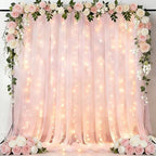 Pink Tulle Backdrop Curtains with Lights String for Party in Pink