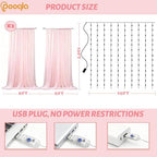 Pink Tulle Backdrop Curtains with Lights String for Party in Pink, alternate view 4