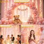 Pink Tulle Backdrop Curtains with Lights String for Party in Pink, alternate view 7