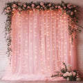 Pink Tulle Backdrop with Fairy Lights for Parites Wrinkle-Free Sheer Curtain Drapes Photo Back Drop for Wedding